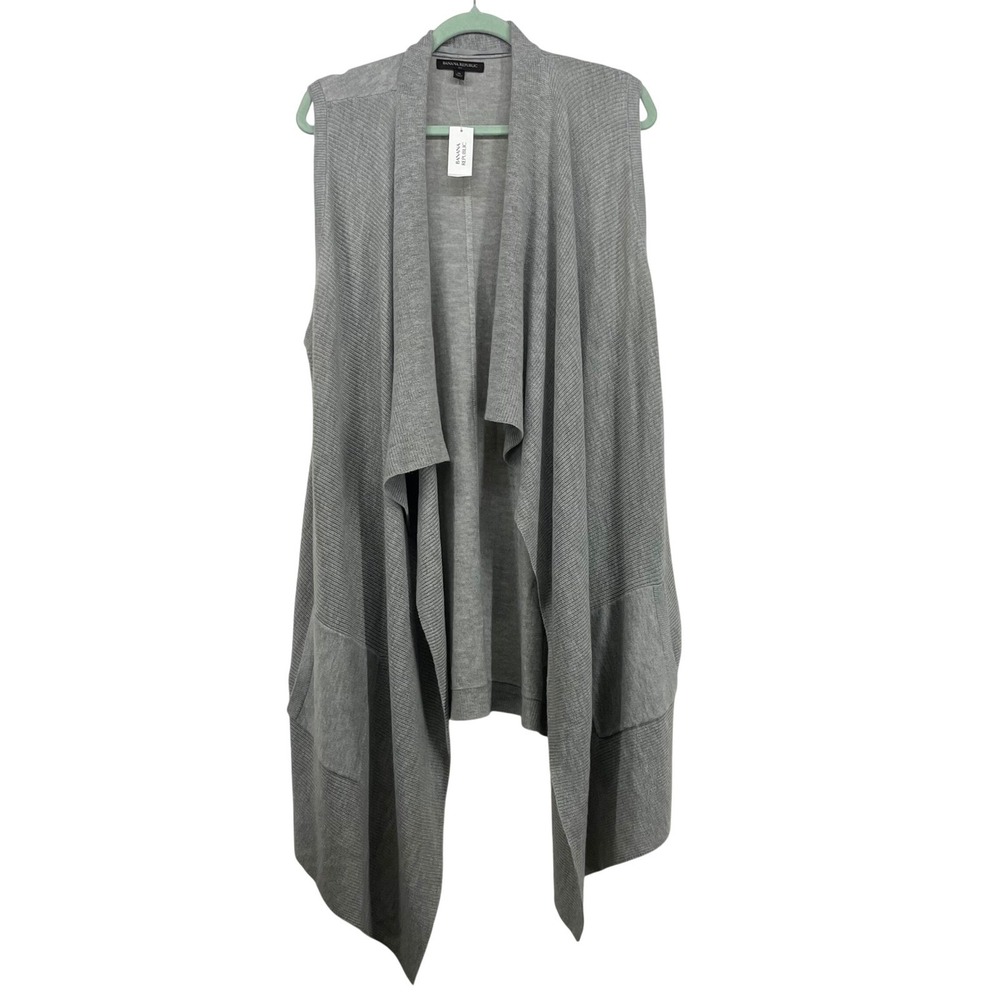 Banana‎ Republic Size M Gray Draped Open Front Wool Blend Longline Cardigan Vest
